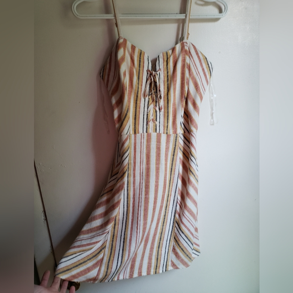 NWOT aeropostale sweetheart lace up caramel striped mini dress - Picture 4 of 13